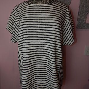 Caslon Cream and Black Striped Lace Up Top Size XL